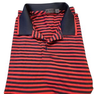 G/FORE Red and Navy Striped Polo Shirt Size Medium